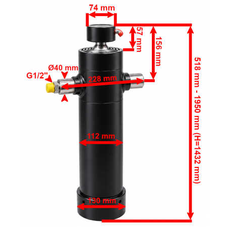 SIŁOWNIK HYDRAULICZNY WYWROTU PRZYCZEPY 5T 1432 mm, 143 cm 4-STOPNIOWY